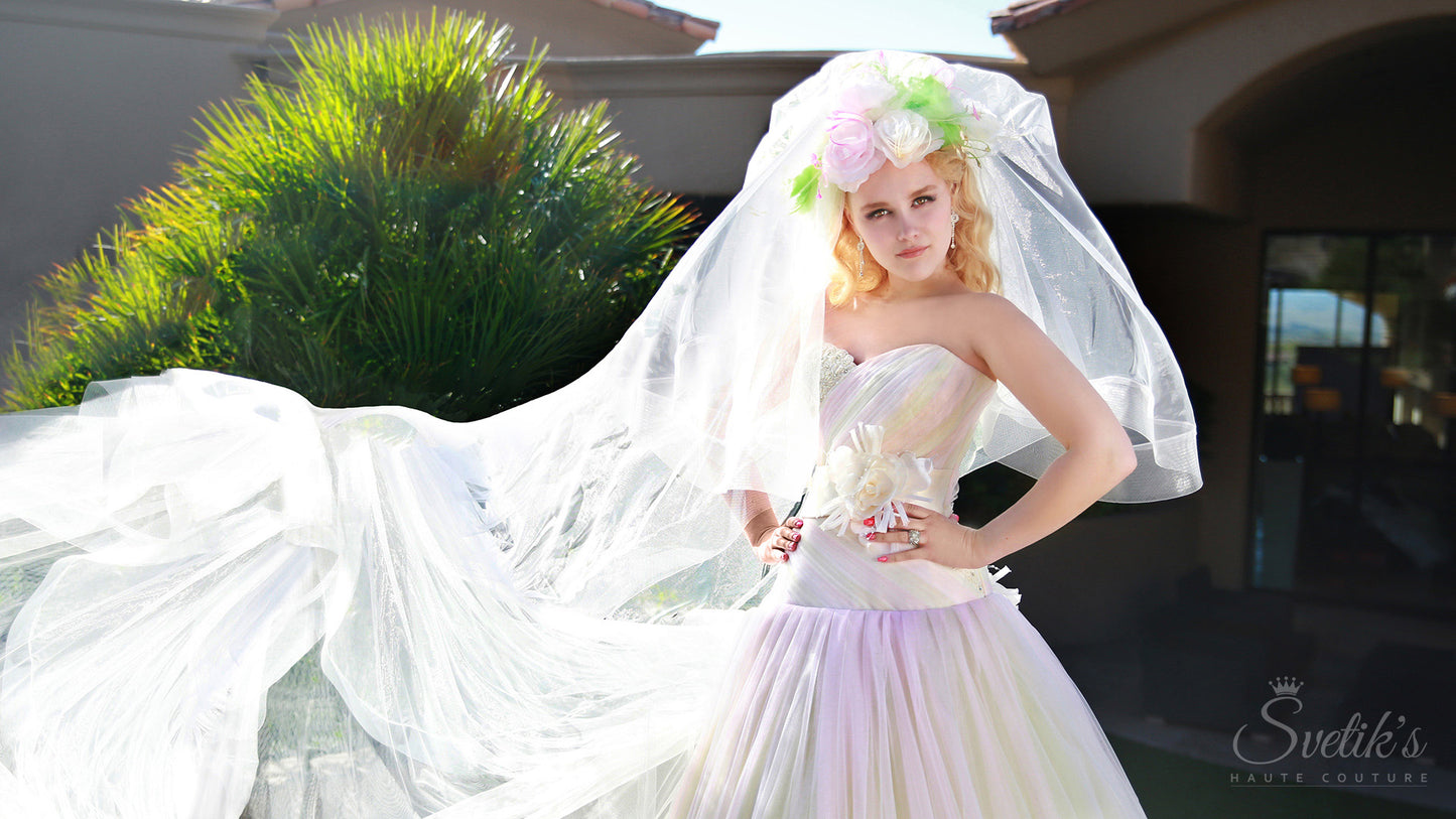 Jade Dancer Sample - In Stock in size x-small/small (0-4) - comes with detachable Train and a three layer Veil