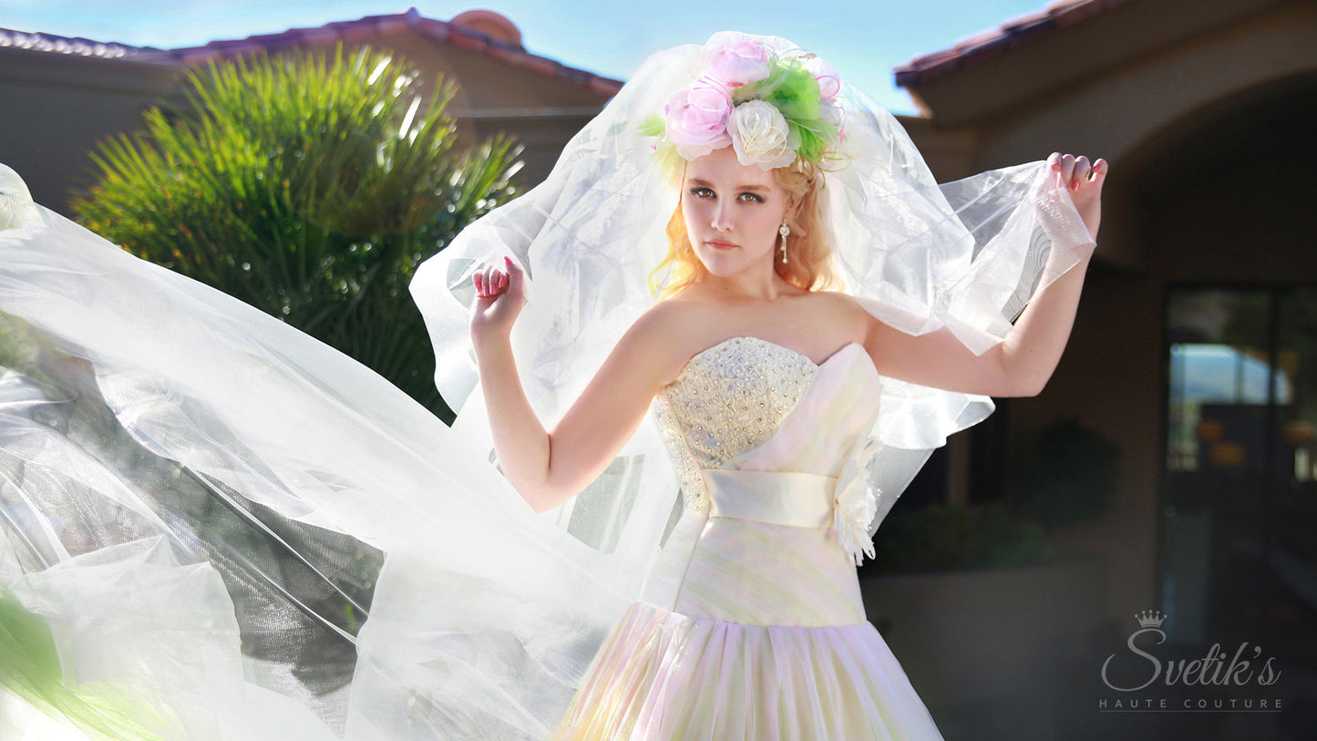 Jade Dancer Sample - In Stock in size x-small/small (0-4) - comes with detachable Train and a three layer Veil