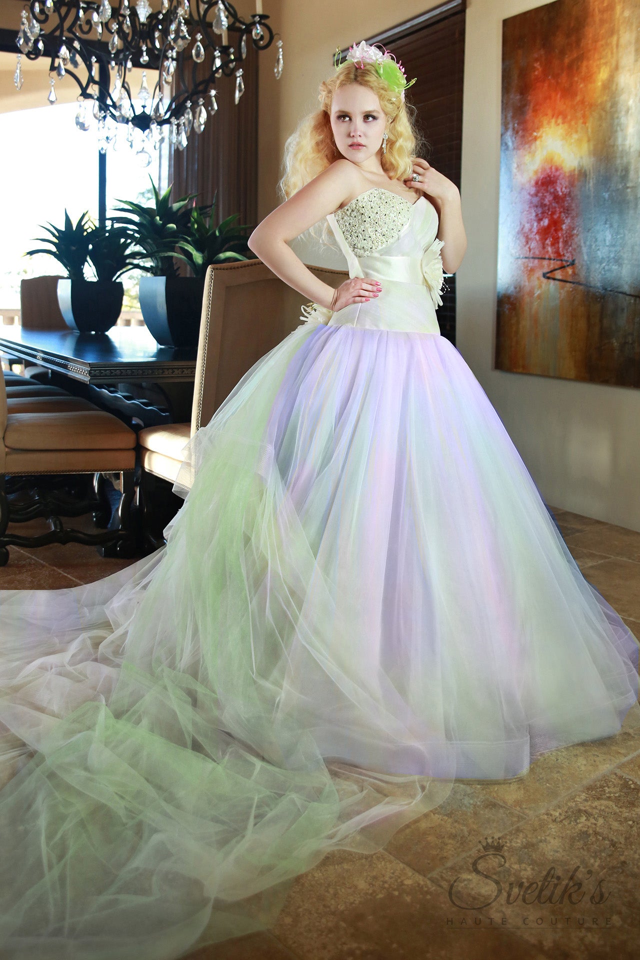 Jade Dancer Sample -  In Stock in  size x-small/small (0-4) - comes with detachable Train and a three layer Veil