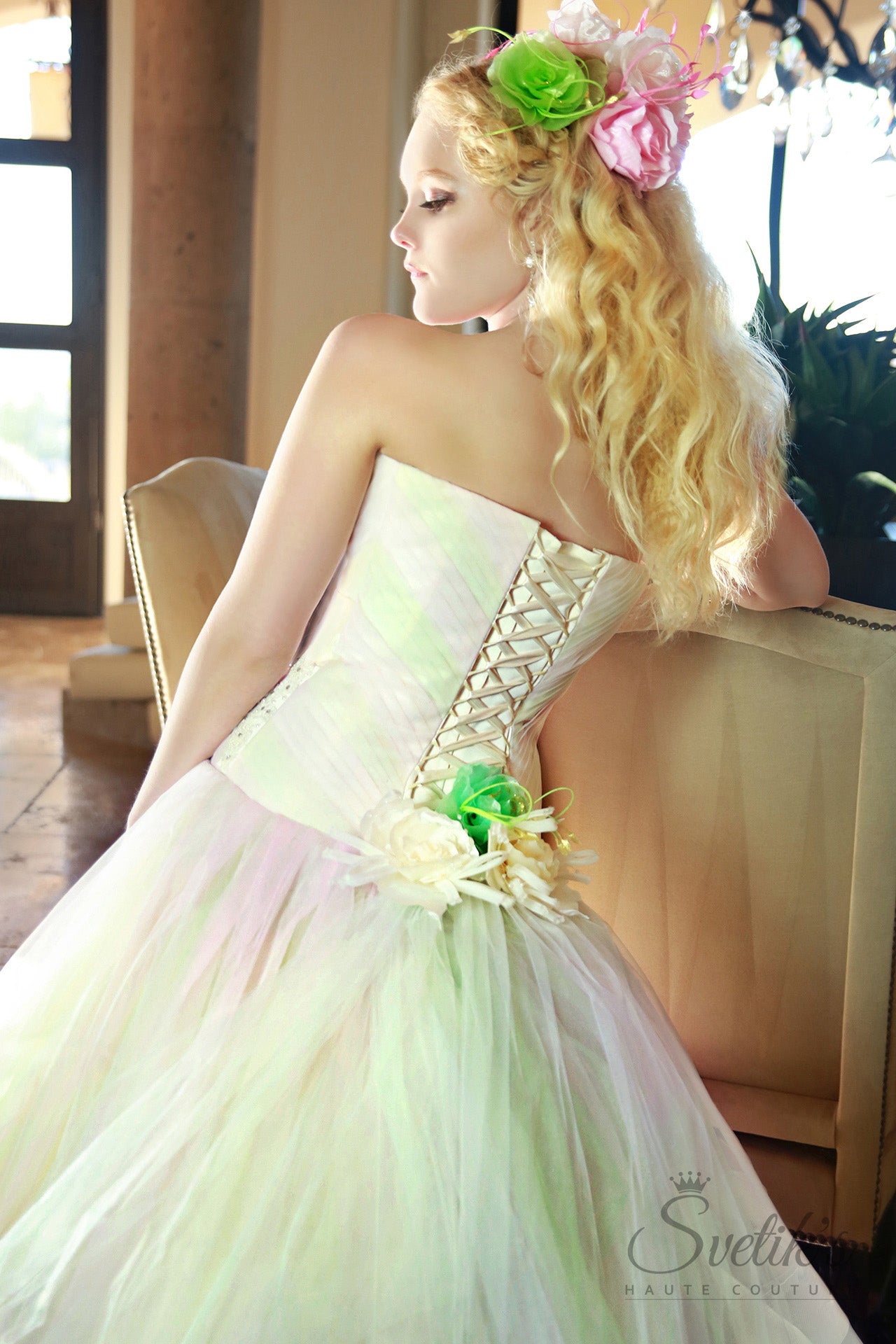 Jade Dancer Sample -  In Stock in  size x-small/small (0-4) - comes with detachable Train and a three layer Veil