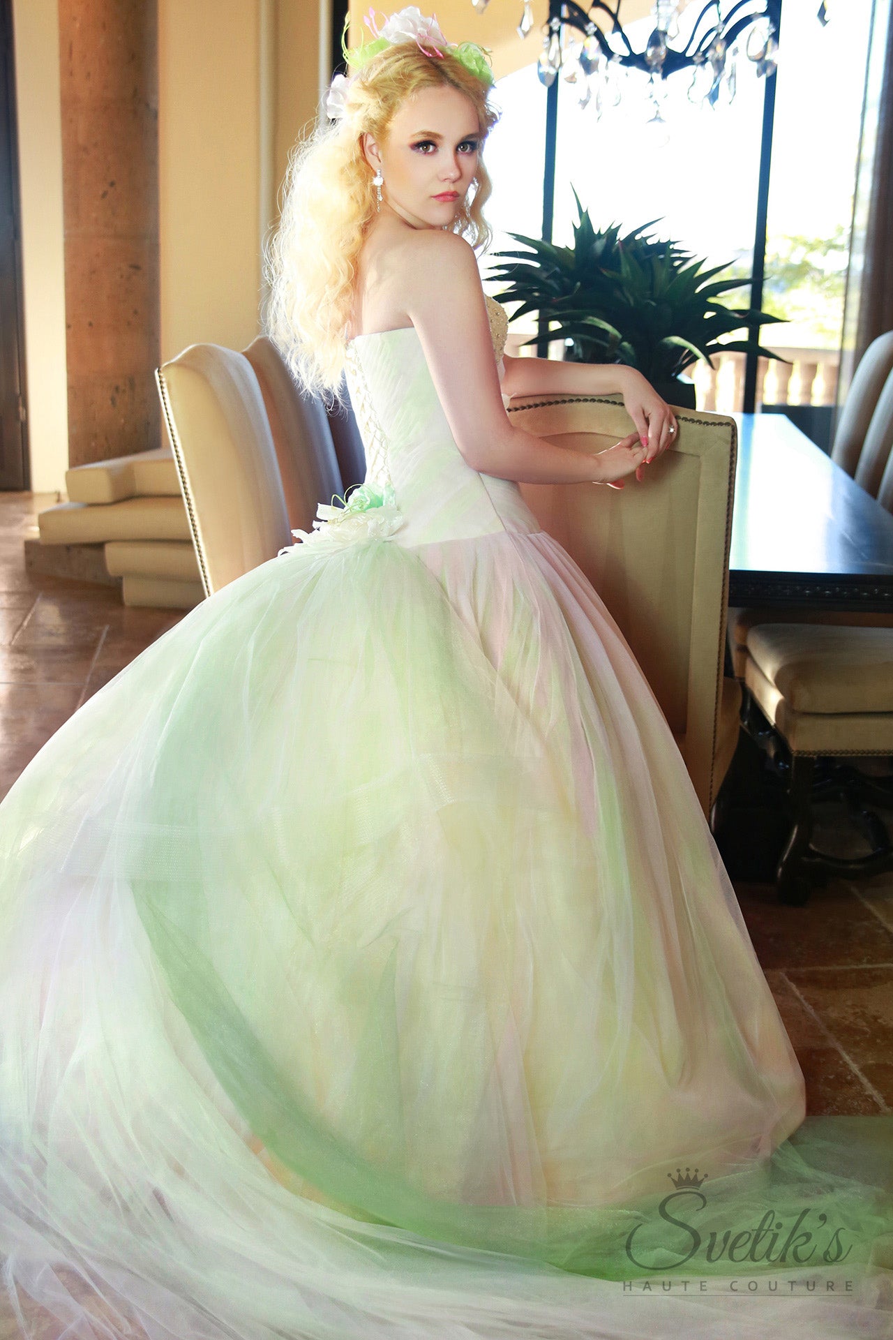 Jade Dancer Sample -  In Stock in  size x-small/small (0-4) - comes with detachable Train and a three layer Veil